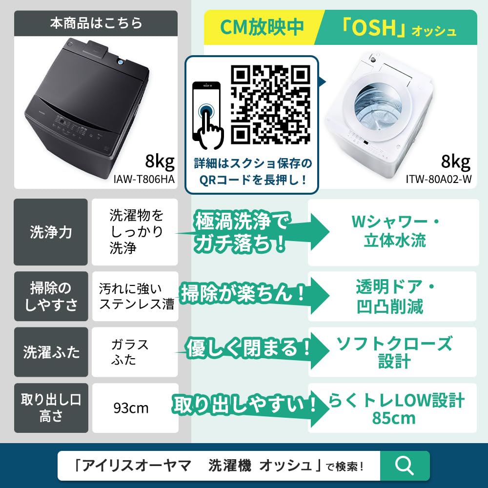 引取限定】アイリスオーヤマ  LAW-T806HA　8.0㎏　2022年製【ハンズクラフト八幡西店】 IAW-T806HA 全自動洗濯機 8.0kg 1台 アイリスオーヤマ 【通販モノタロウ】