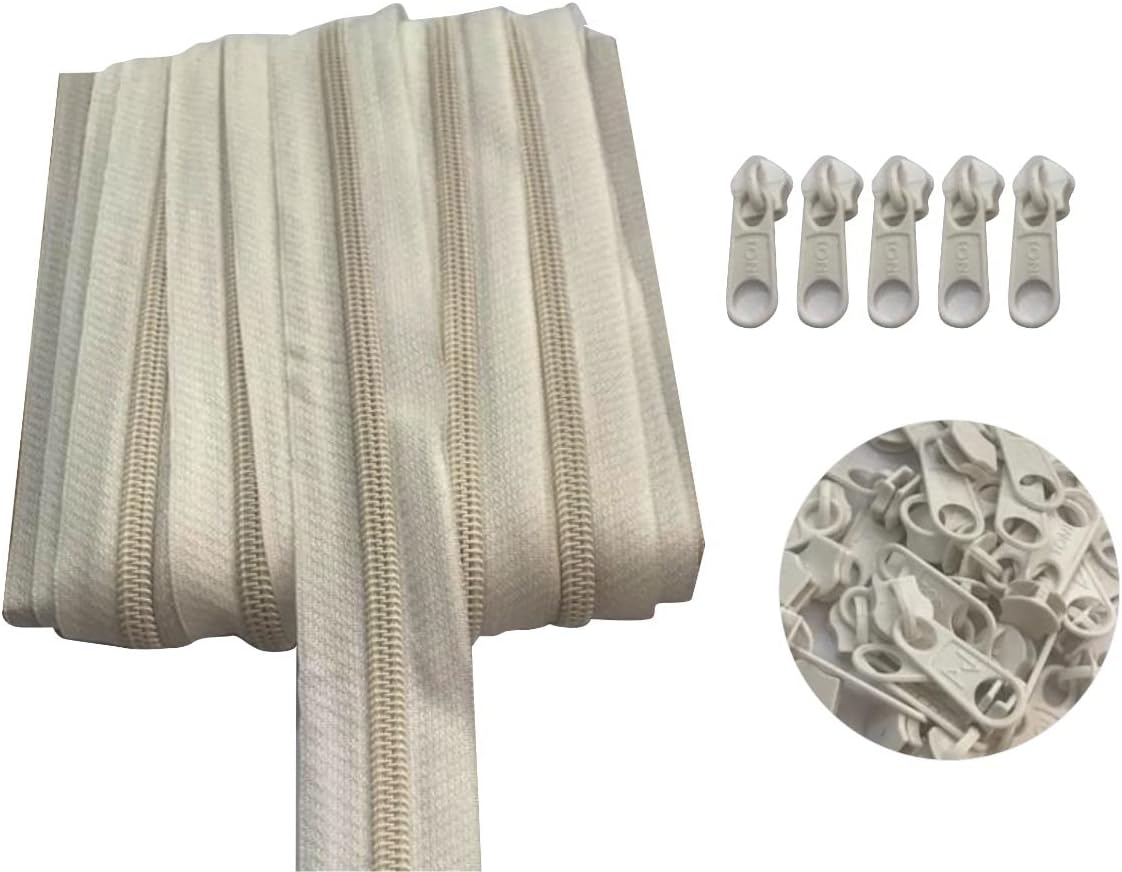 SoftSwiss Zipper Roll # 5, 5 Meter (White), with 25 Zip Puller (Kunda) for Tailoring/Stitching/Sewing/Craft/Fashion Designing (5 Meter, White)