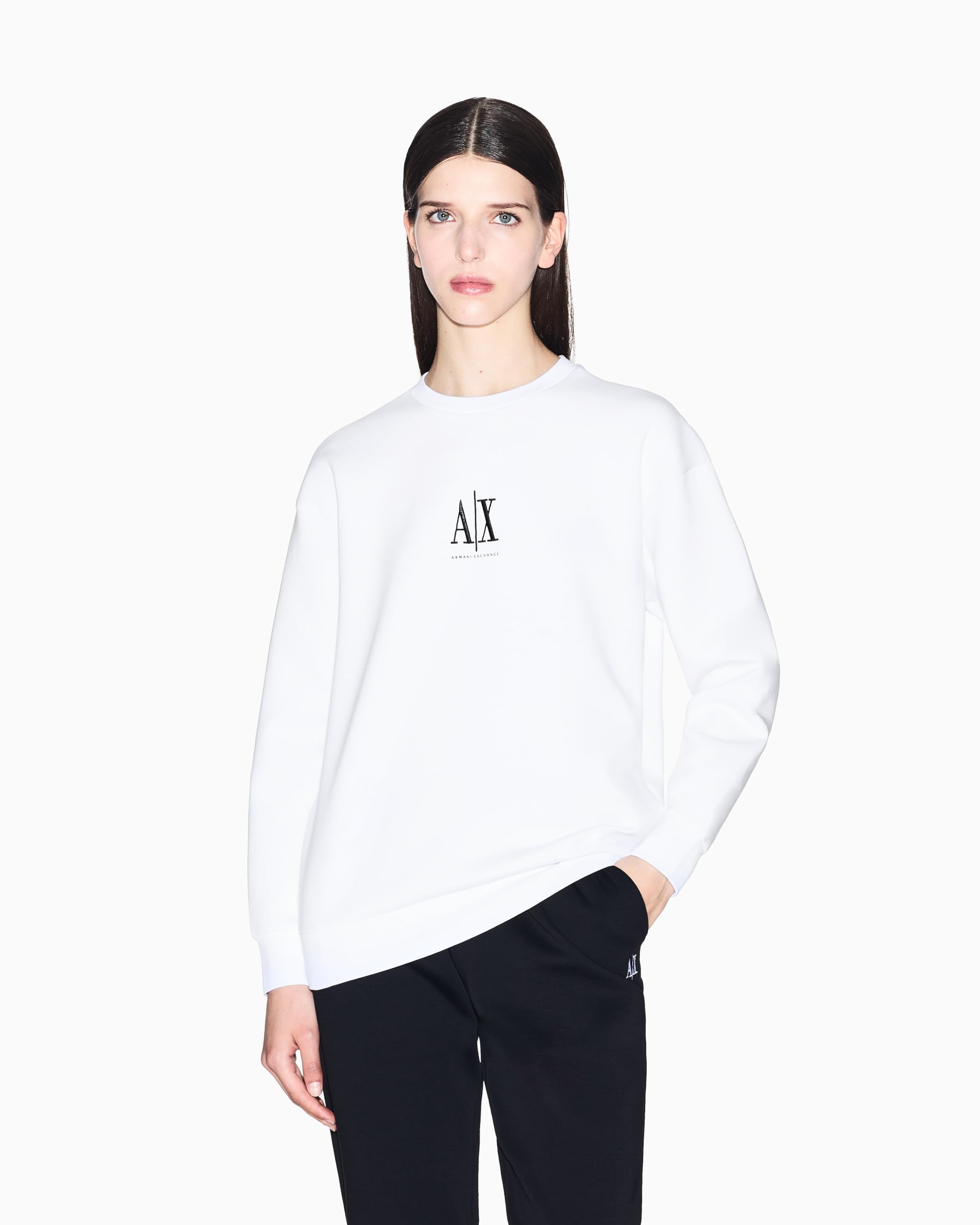 Armani Exchange Icon Project, Embroidered Logo, Crewneck Maglia di Tuta Donna