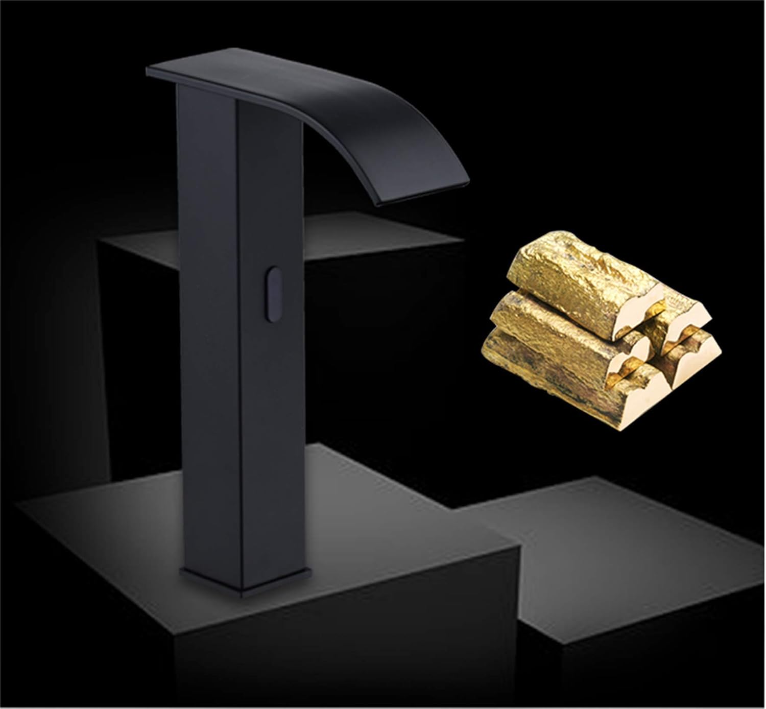 Automatic Sensor Touchless Bathroom Sink Faucet Commercial Black with Hole Cover Deck Plate Motion Activated Hands Free Kitchen Vessel Sink Tap