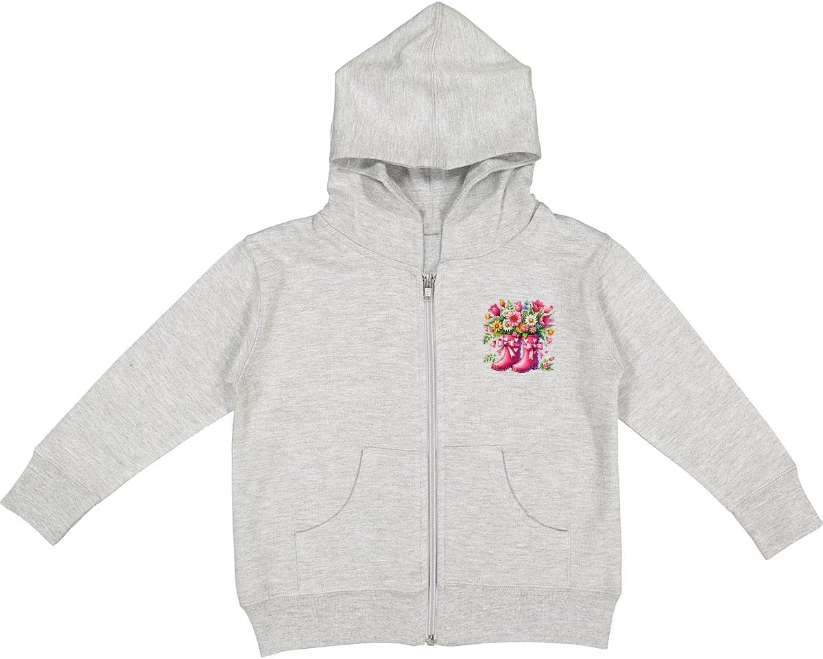 inktastic Pink Rain Boots Spring Garden Bouquet Toddler Hooded Jacket