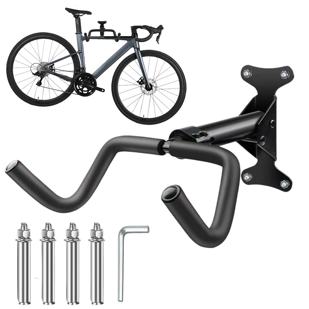 KUWUNG Bike Wall Mount, Bike Rack Wall, 360° Adjustable Bike Hooks for Wall, Foldable Wall Bike Rack with Helmet Hook, for Indoor or Garage Space Saving