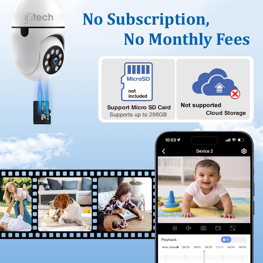 IFITech FTY HD Smart Wi-Fi CCTV Security Camera | Indoor 360° Pan & Tilt Home Surveillance Camera | Bulb Camera | Supports up to 256GB microSD Card (Not Included) | Ideal for Home & Office | Standard — Amazon image 7