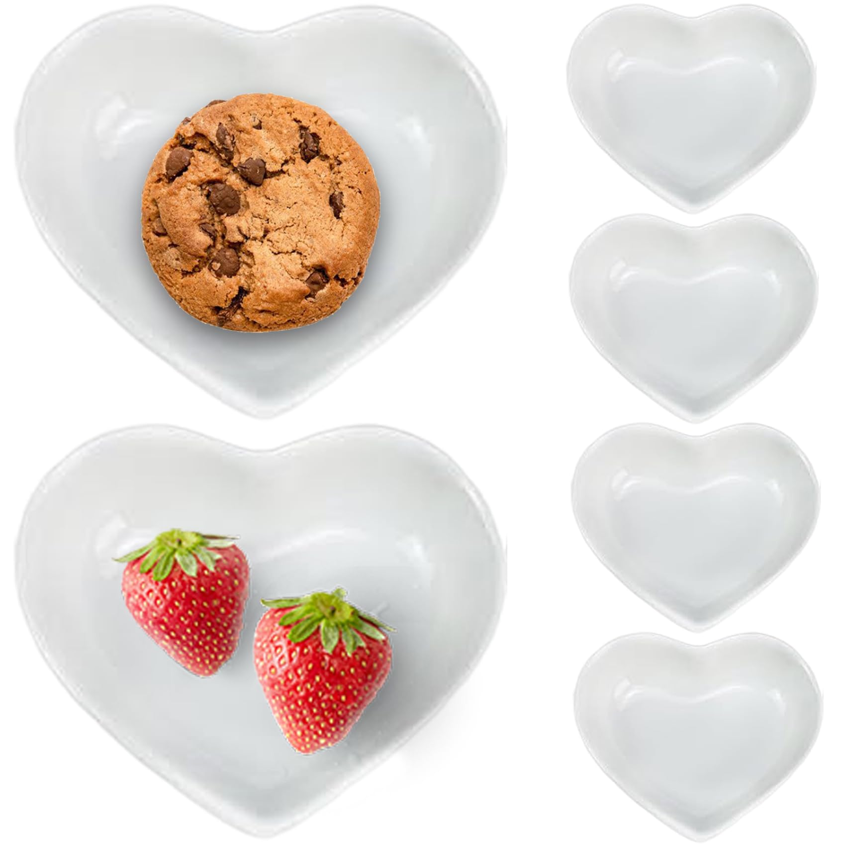 Vervevum Heart Dish, 6PCS 3.2x3 Inch Cute Heart Shaped Bowl, Ceramic Soy Sauce Dish, Easy to Clean Dessert Bowls Appetizer Plates for Wedding, White, Shaped Bowl