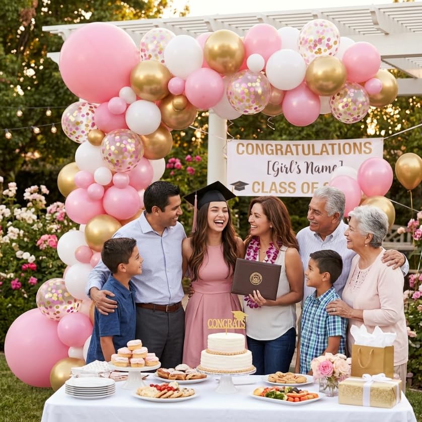 Image of Pink and Gold Balloons, 12 Inch Light Baby Pink White and Gold Confetti Balloons for Girls Princess Birthday Baby Shower Bridal Shower Wedding Graduation Party Decoration