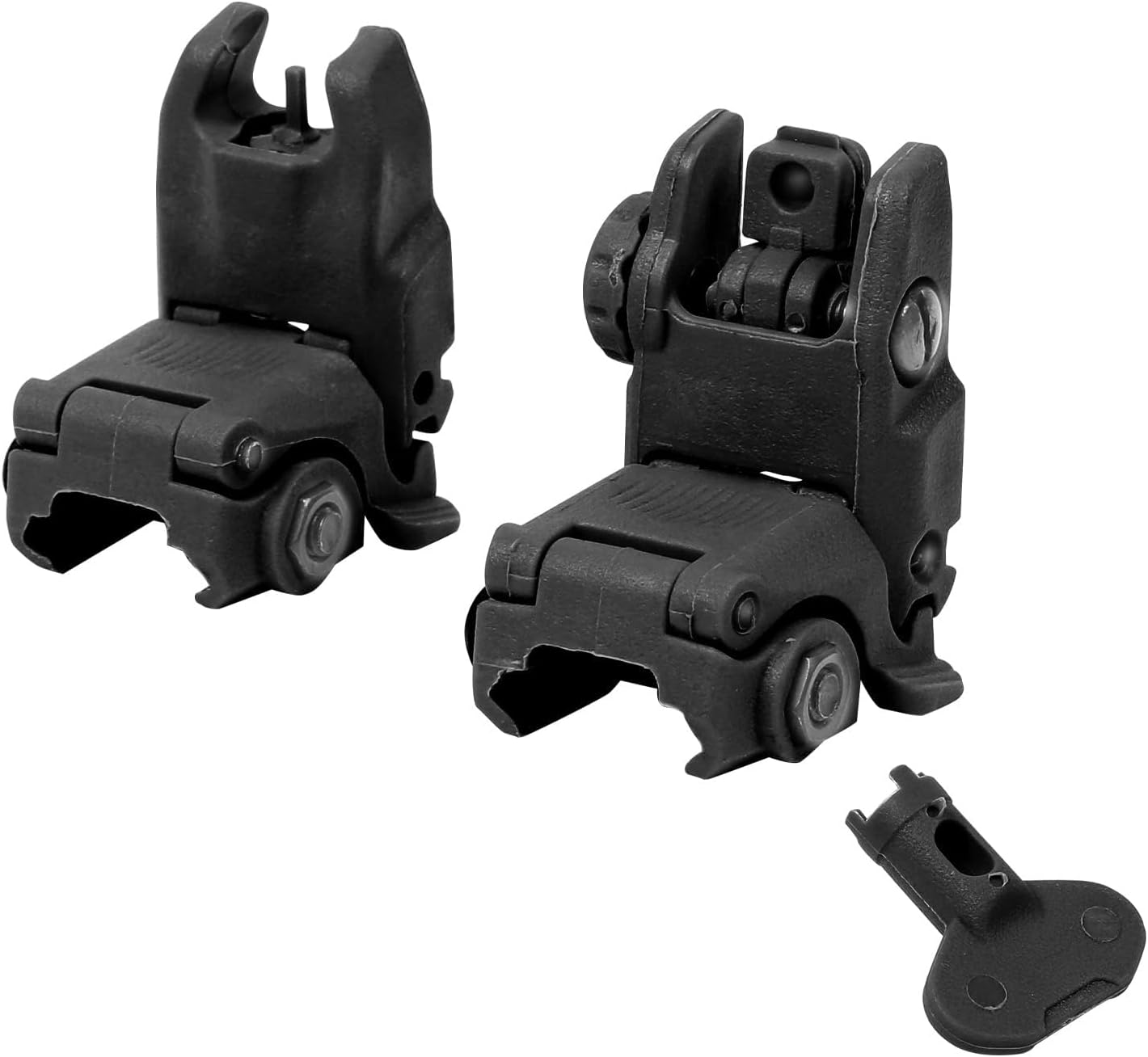 Black Flip Up Sight 2nd Generation MB-US Front and Rear Flip Sights, Mounted on Picatinny or Weaver Rail