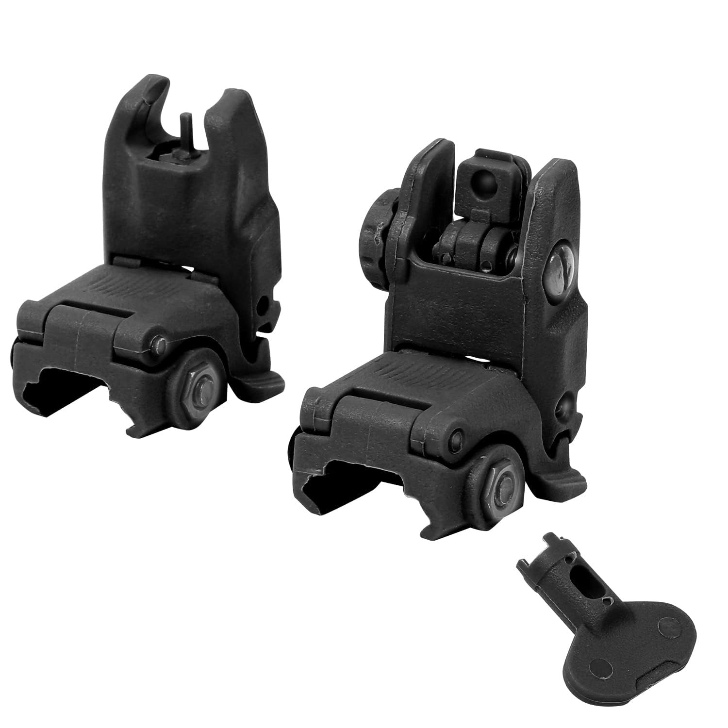 Black Flip Up Sight 2nd Generation MB-US Front and Rear Flip Sights, Mounted on Picatinny or Weaver Rail