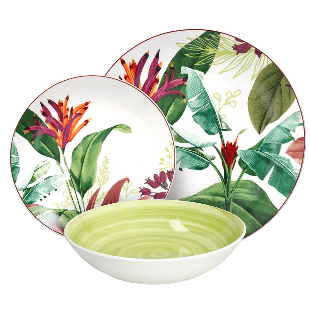 Tognana Tropicalia, service de vaisselle 18 pièces pour 6 personnes, porcelaine, multicolore