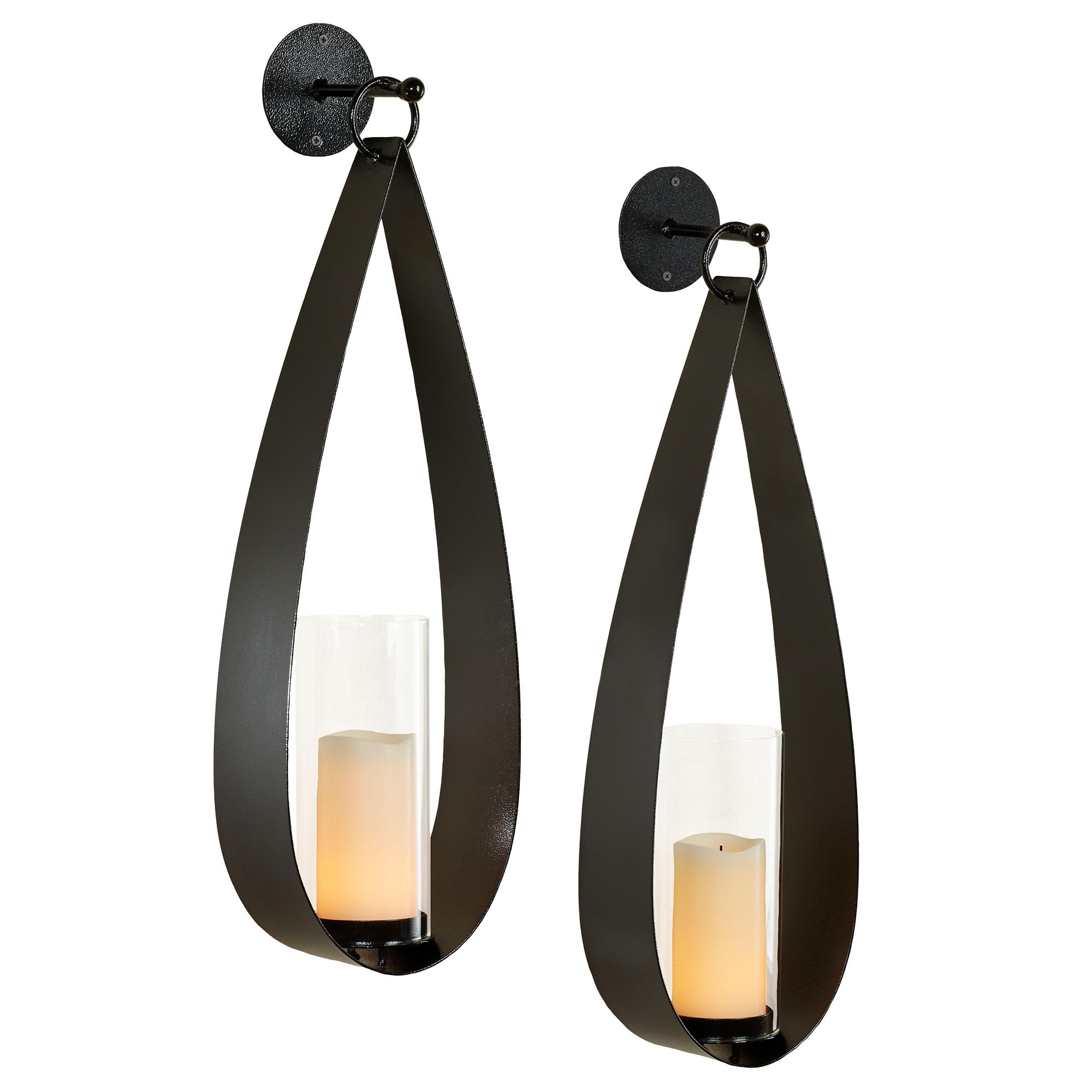 Pharos Wall Sconces | Black | Metal Sconce Set with Hurricane Style Glass Holders for Candles