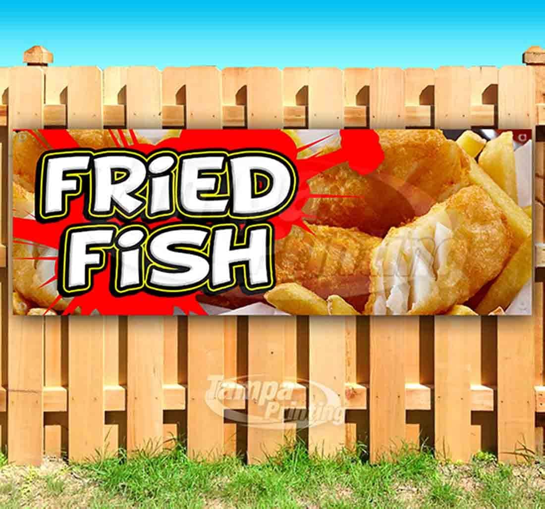 Fried Fish Banner 13 oz | Non-Fabric | Heavy-Duty Vinyl Single-Sided With Metal Grommets