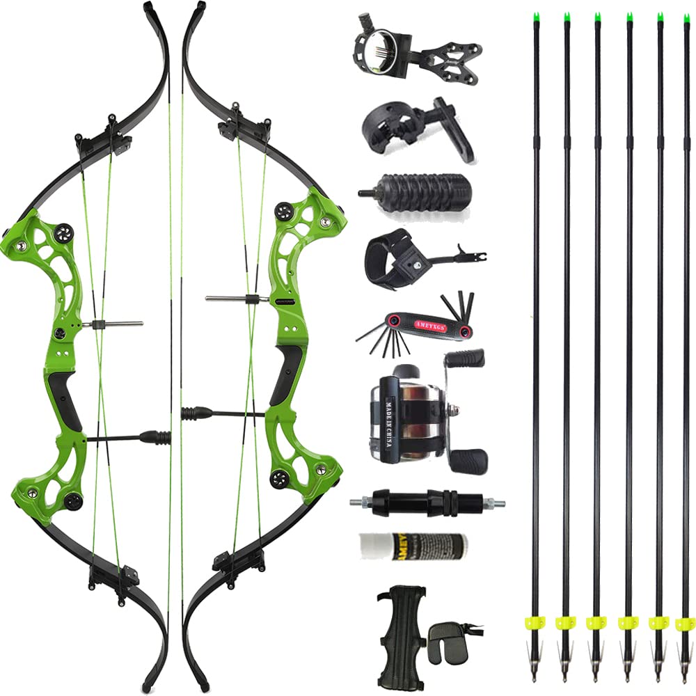 wolfman 40-55lbs Adjustable Archery Compound Bow Set Aldult 180FPS Recurve Bow and Arrow Set Hunting Bow Bowfishing Longbow for Right Hand Fishing Hunting Archery Target Shooting