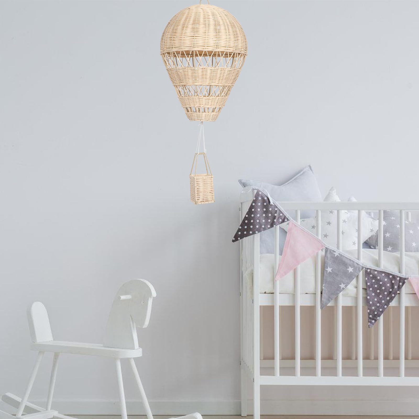 Hemobllo Handgeflochtener Heißluftballon Pastoraler Stil Hängende Dekoration mit Lichterkette aus Rattan Auffälliges Kunstwerk für Kinderzimmer und Wohnzimmer
