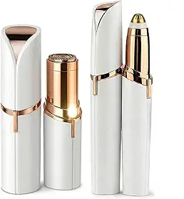 Depilador Facial Feminino e Aparador de Sobrancelha [Kit 2 Peças], Removedor de Pelos Elétrico USB Recarregável, Máquina de Depilar Indolor com LED para Buço, Queixo e Rosto (Branco)