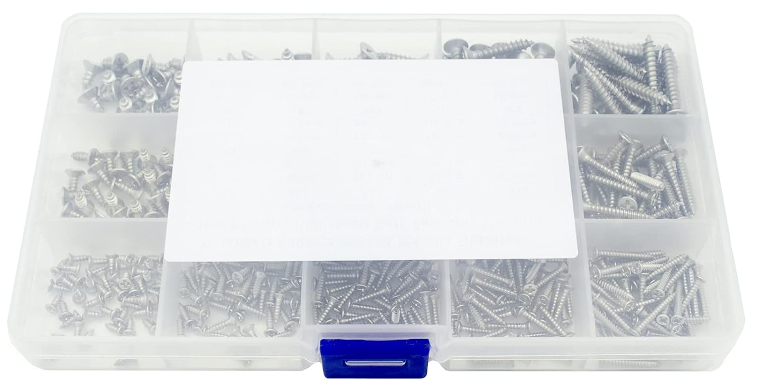 500Pcs M2 M3 M4 304 Stainless Steel Phillips Countersunk/Flat Head Self-Tapping Machine Screws Assortment Kit