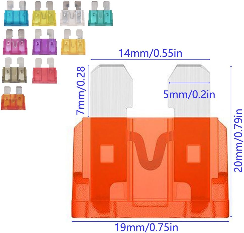 Gebildet 4 Way Car Standard Blade Fuse Holder Box (Apply to 1~40 AMP), with 10pcs Blade Fuse (3A/5A/7.5A/10A/15A/20A/25A/30A/35A/40A) and 8pcs Terminals, for Car/Boat/Marine/Trike