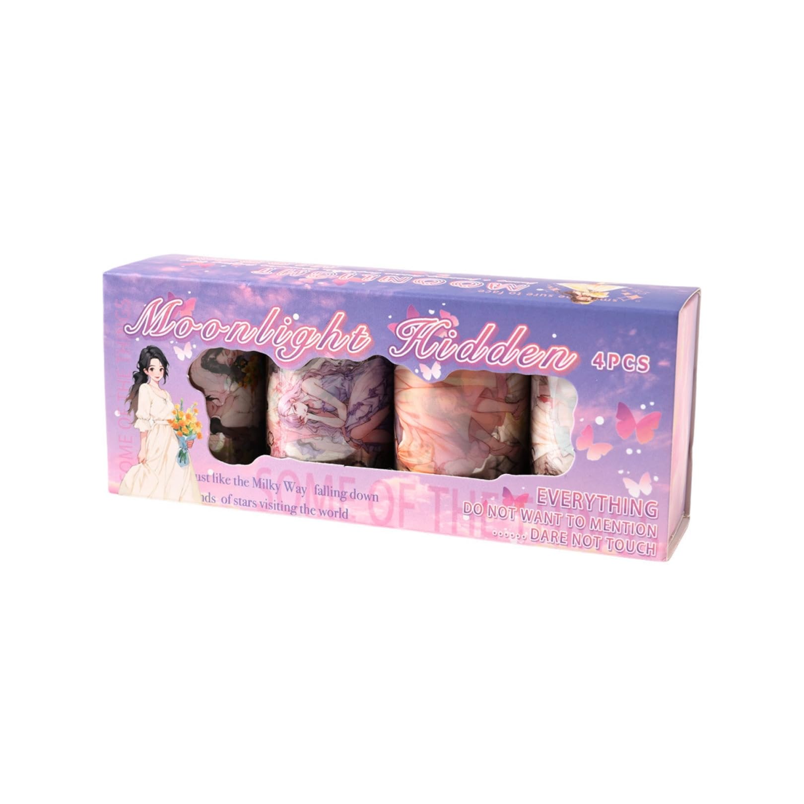 Moonlight Hidden PET Washi Tape Set for Journaling, Scrapbooking, DIY Crafts, 4 Rolls, 6cm x 200cm Each-image-7