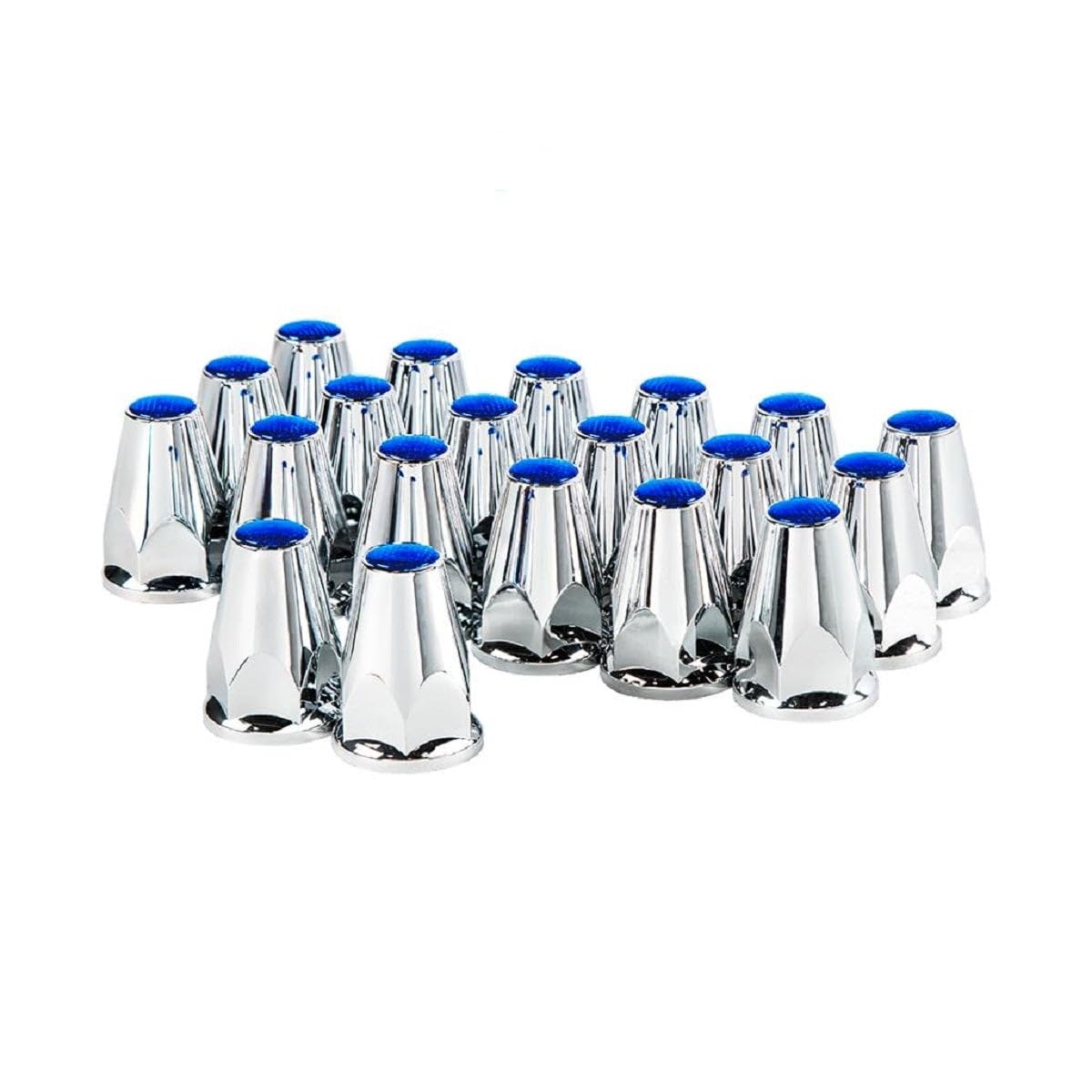 33mm x 2-3/4" Chrome Plastic Nut Covers with Flange Push on Blue Reflector, Road-Ready Upgrade