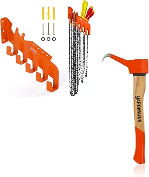 Chainsaw Chain Hanger & Pickaroon Logging Tool, Chainsaw Chain Wall Mount with 5 Hooks, Hookaroon with Forged Steel Spike, Ergonomic Anti-Slip Handle Lightweight Forestry Tool