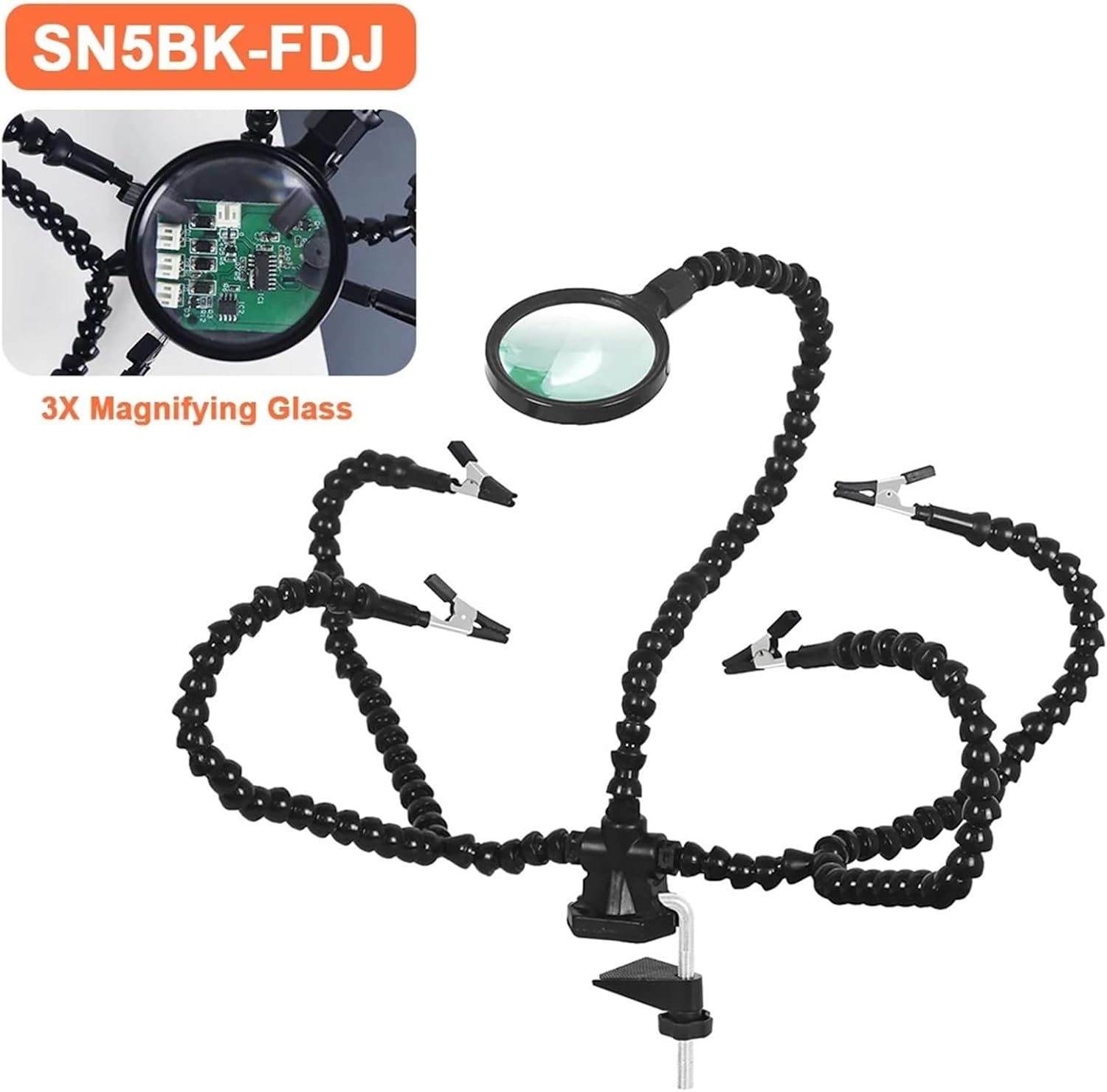 Soldering 3X Magnifier PCB Holder Soldering Station With 5Pcs Flexible Arms Welding Repairing Tool 1Pcs(Blue)