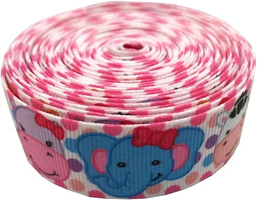 MMvolesy 10 yardas de 78 pulgadas (0.866in), patrón de elefante rosa, blanco y azul, cintas de grogrén impresas, materiales hechos a mano, para caja