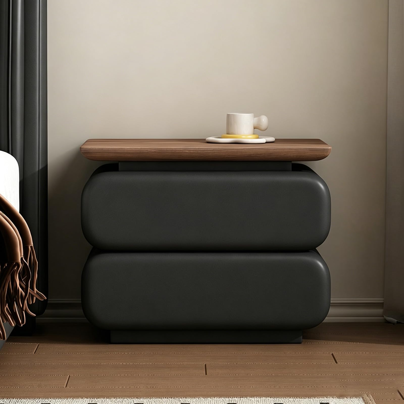 FCHZJCZYT Modern Bedside Table, Wood Night Stand, Hidden Handles, Fully Assembled, Rotatable, Nightstand with Drawers And Light Strip for Bedroom Living Room,black,40 * 40 * 50cm/16 * 16 * 20"