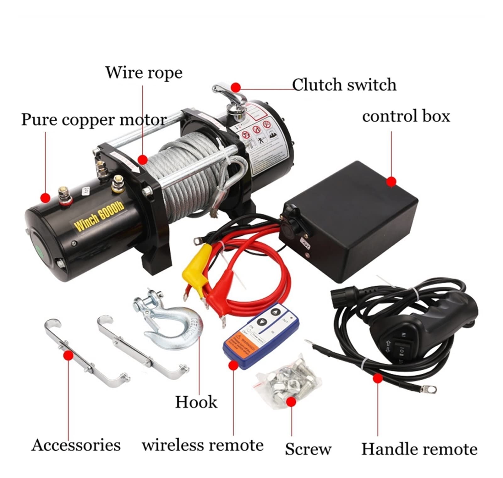 Paranco A Catena, Verricello Elettrico per Autosoccorso Fuoristrada 12V/24V, Gru di Bordo da 3000 Libbre.(24 V 3000 Libbre)