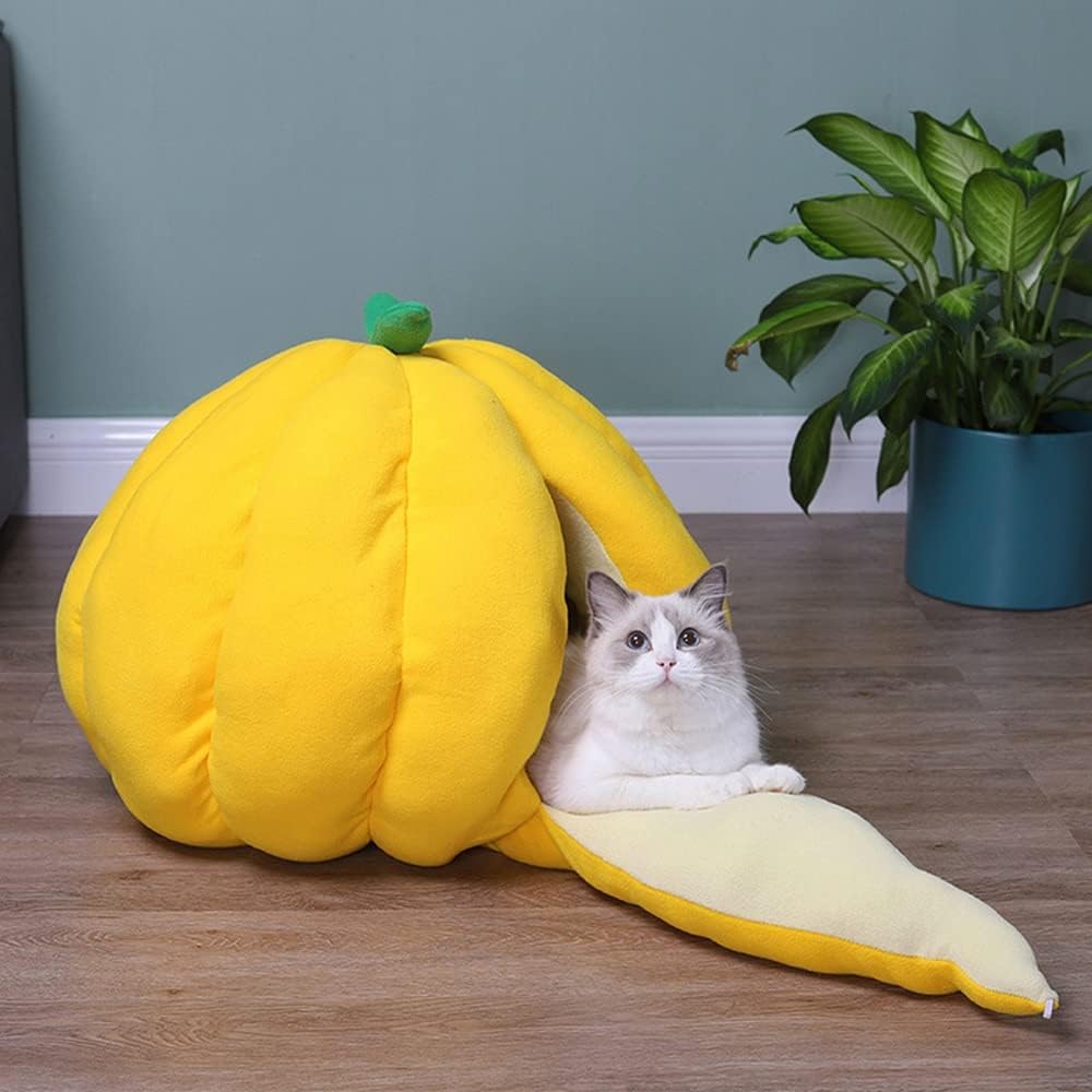 Pet Bed，Warm Cave Nest，Cozy Pet Bed，Pumpkin nest, cat nest, deep sleep nest, keep warm in winter, semi-enclosed cat sleeping bag, winter kennel dog and cat supplies. ( Color : Orange , Size : Medium )