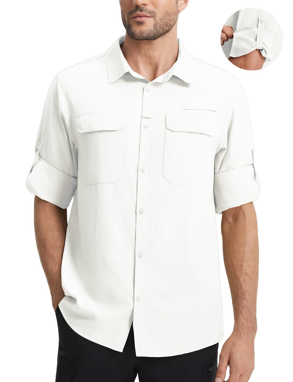 baleaf Camisas de safari de manga larga para hombre, protección solar UPF 50+, ligera, de secado rápido, con bolsillos, para senderismo, caminar, golf y uso casual