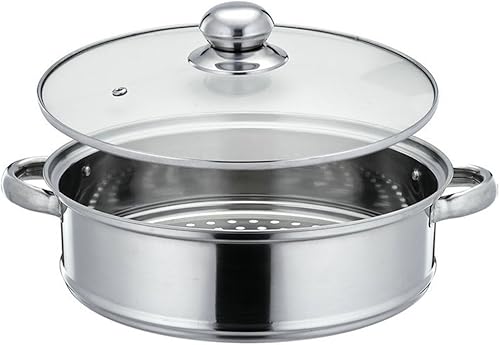 Miniatura 3 de Juego de ollas de vapor apiladas de acero inoxidable, olla de cocina de doble caldera de 2 niveles (11.0 in)