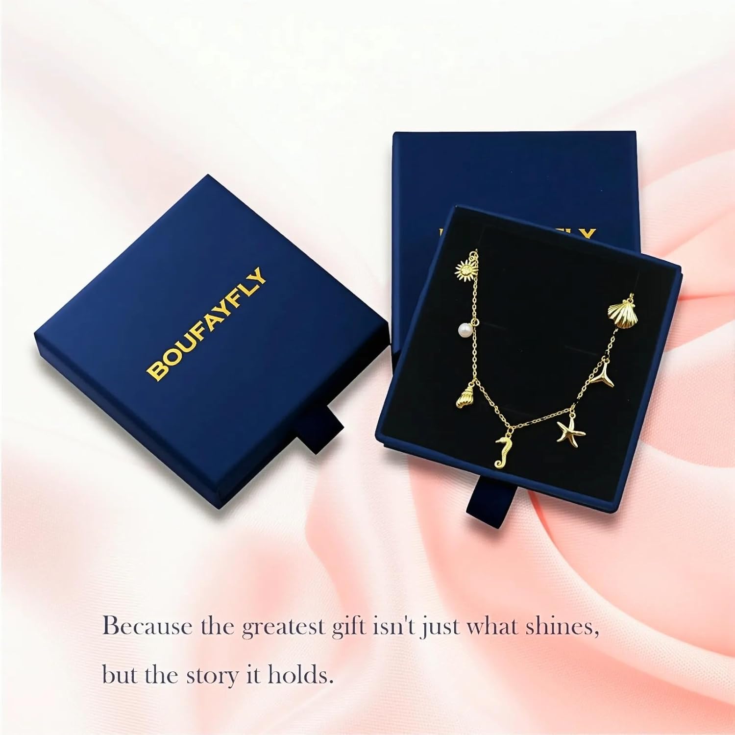 Valentines Day Gifts, 7 Charm Ocean Necklace for Women, Nautical Theme with Shell Starfish Seahorse Whale Tail Pearl, 14K Gold Plated S925 Sterling Silver Delicate Beach Jewelry Gift - Image 6