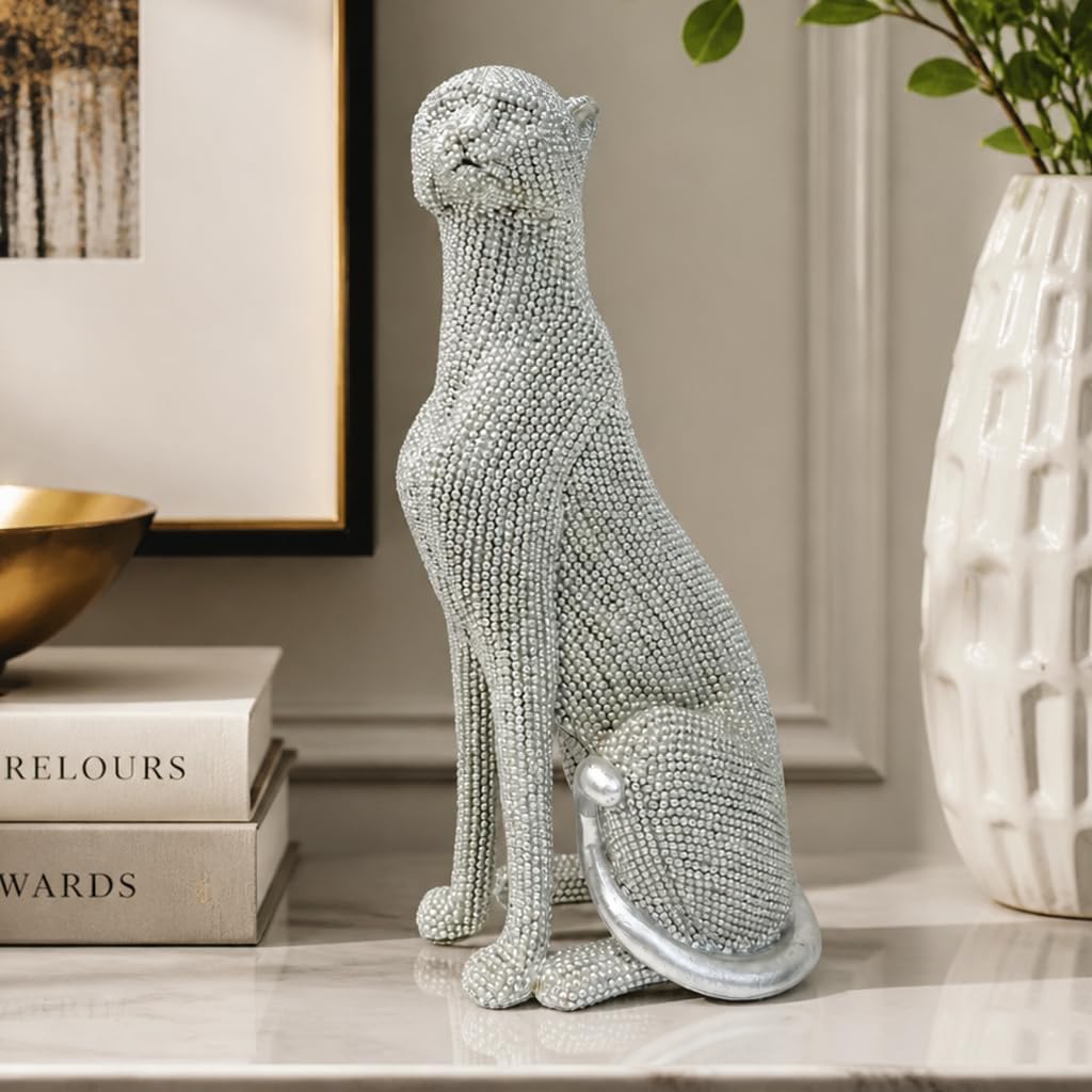 Shlinnuo Cheetah Statue Home Decor, Gold Cheetah Figurine, Modern Art Leopard Sculpture,Panther Ornament for Living Room, Office, Bookshelf