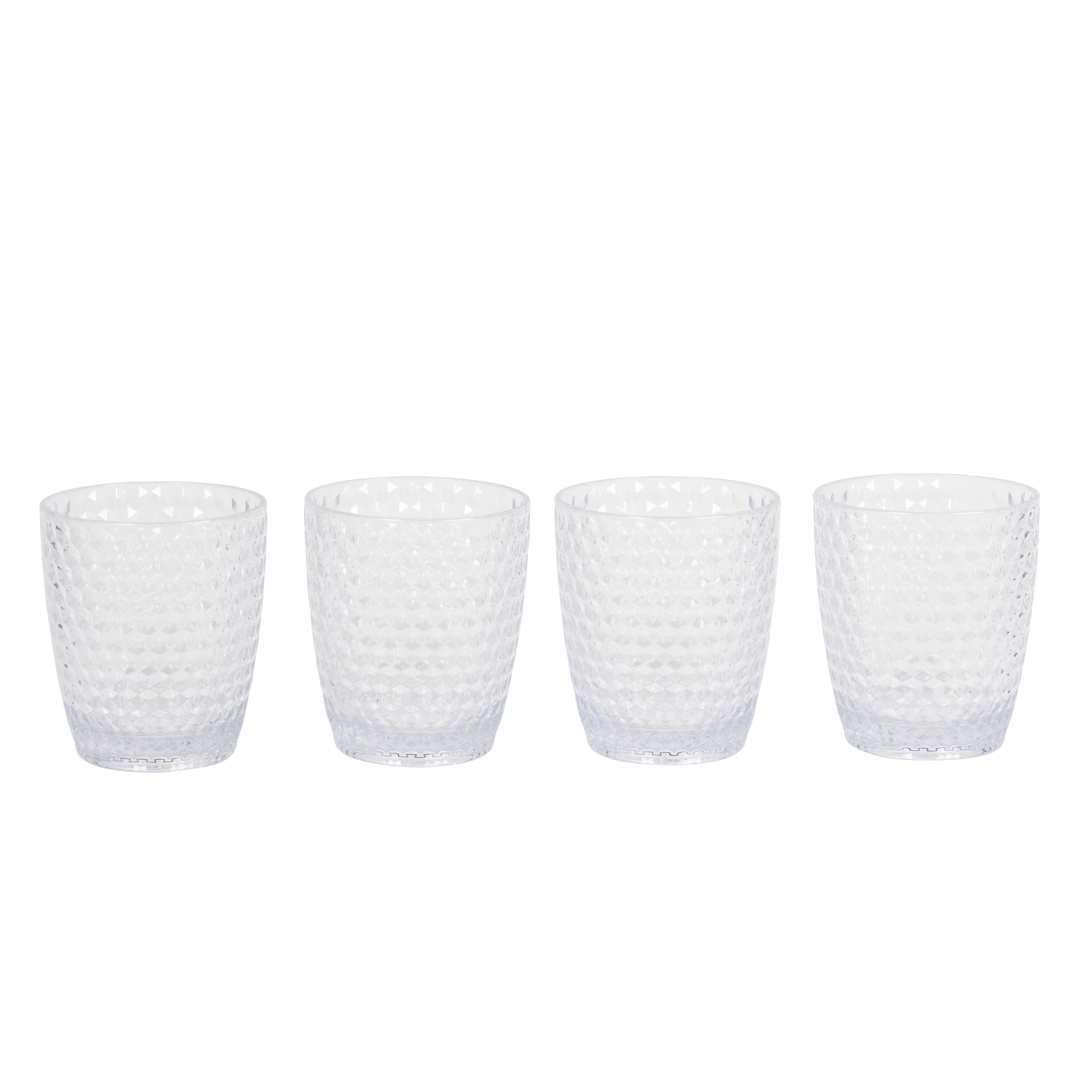 Cambridge CM07654EU7 Fete Drinking Tumblers with Diamond Design, 4 Piece Set, BPA Free Plastic Cups for Outdoor Use, Parties, Holiday Homes, Picnics & Children, Clear