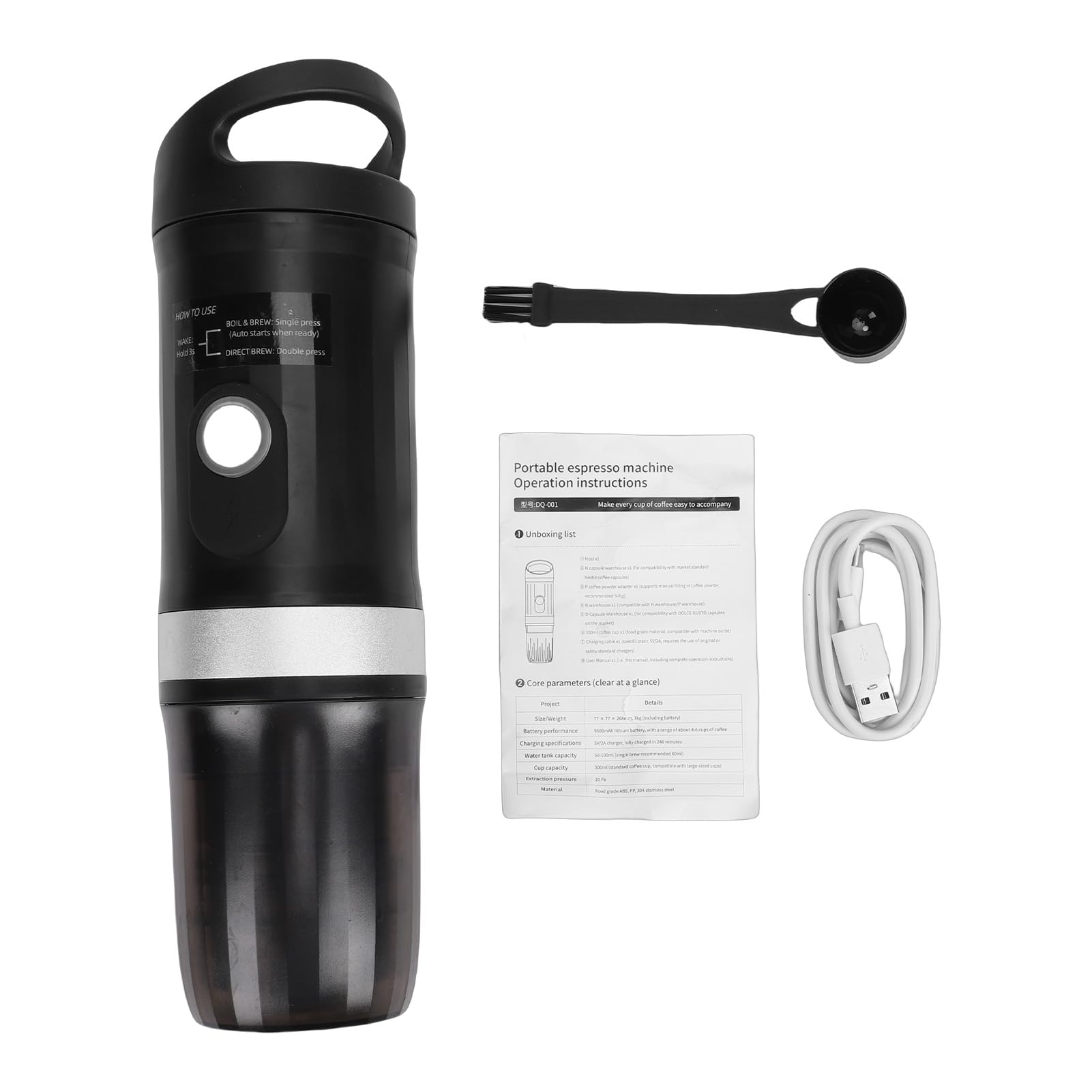 Macchina per Espresso Portatile 3 in 1, Caffettiera Elettrica Ricaricabile 20 Bar con Riscaldamento Autonomo Rapido, Compatibile con Capsule e caffè Macinato per gite, lavoro, campeggio (Nera)