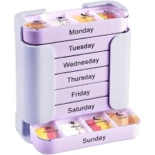 7-Day Pill Organizer with 4 Times Daily Compartments, Weekly Medication Organizer for Morning Noon Evening Bedtime, Stackable Vitamin Case for Supplements Fish Oils & Pills, Travel-Friendly Purple