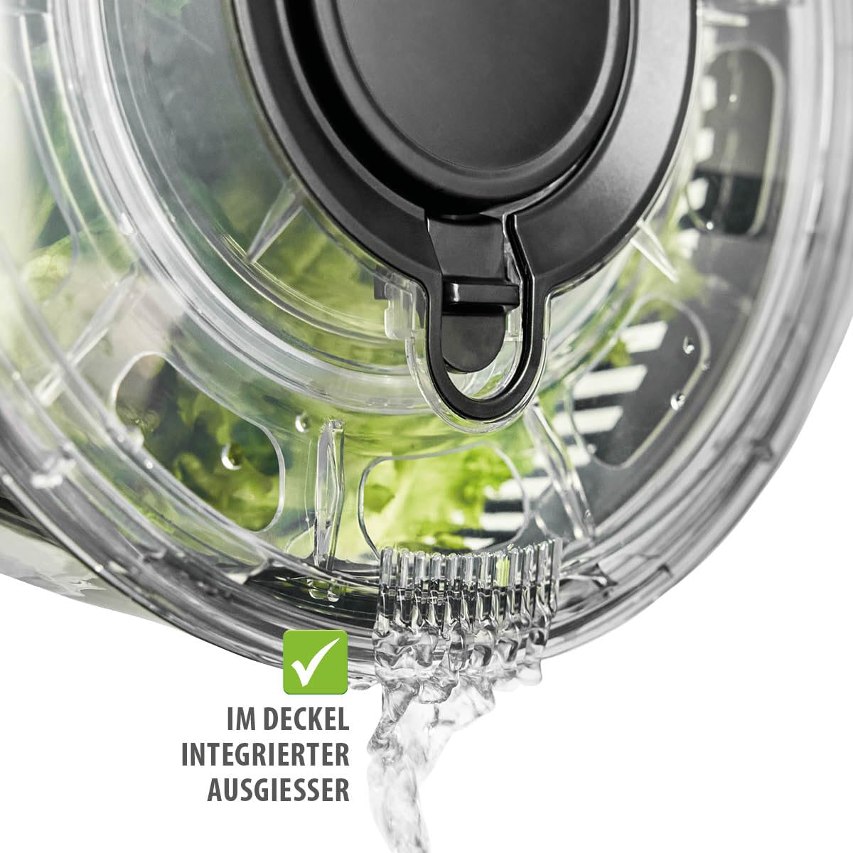 GEFU Salatschleuder mit Push-Mechanismus - 5 l Kapazität, integrierter Ausgießer & Stopp-Button, rutschfest & spülmaschinengeeignet