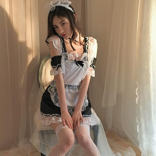 Miniatura 3 de SINROYEE Lencería sexy para mujer, lencería de anime japonés, traje de sirvienta de encaje para Halloween, conjunto de lencería sexy francesa