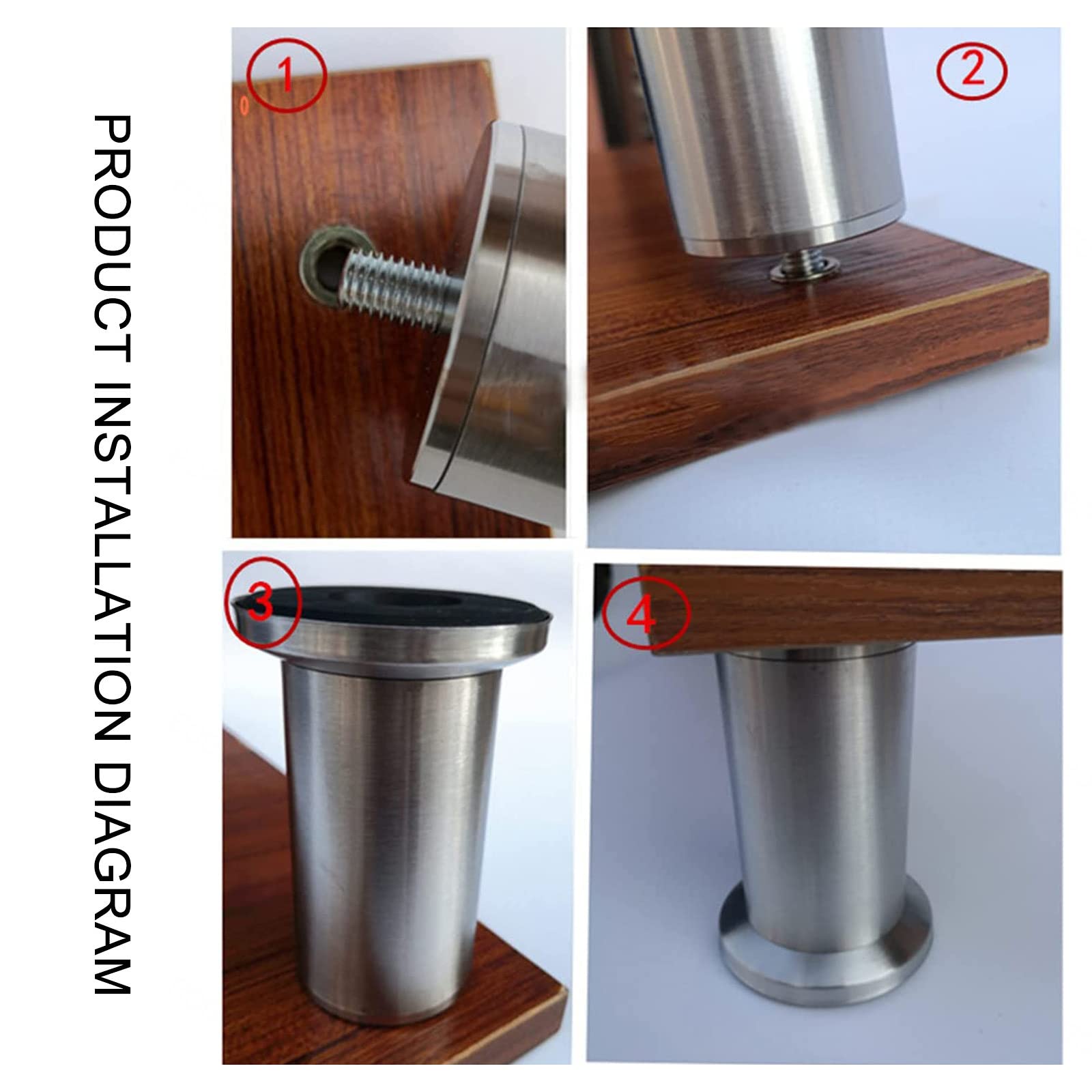 Pxzybd Patas De Muebles 4 Piezas,Patas De Mesa De Acero Inoxidable,Pies De Muebles De Metal DIY,Patas De Repuesto para Muebles De Baño y Cocina,Patas De Sofá,Antideslizante/Mudo,50cm(19.7in)