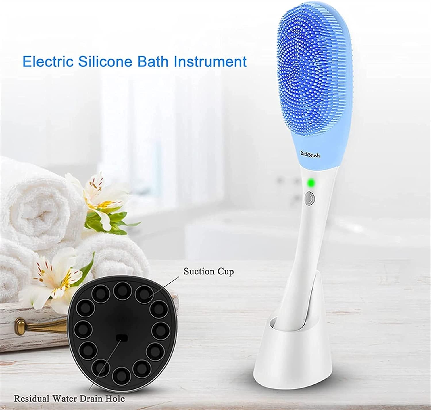 Cepillo de baño eléctrico Cepillo de Ducha con Carga USB Cepillos de baño y Cuerpo de Mango Largo Cepillo de Masaje Impermeable Limpiar Exfoliante Mejorar la circulación