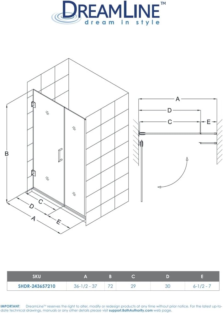 DreamLine Unidoor Plus 36 1/2 - 37 in. W x 72 in. H Frameless Hinged Shower Door in Oil Rubbed Bronze, SHDR-243657210-06