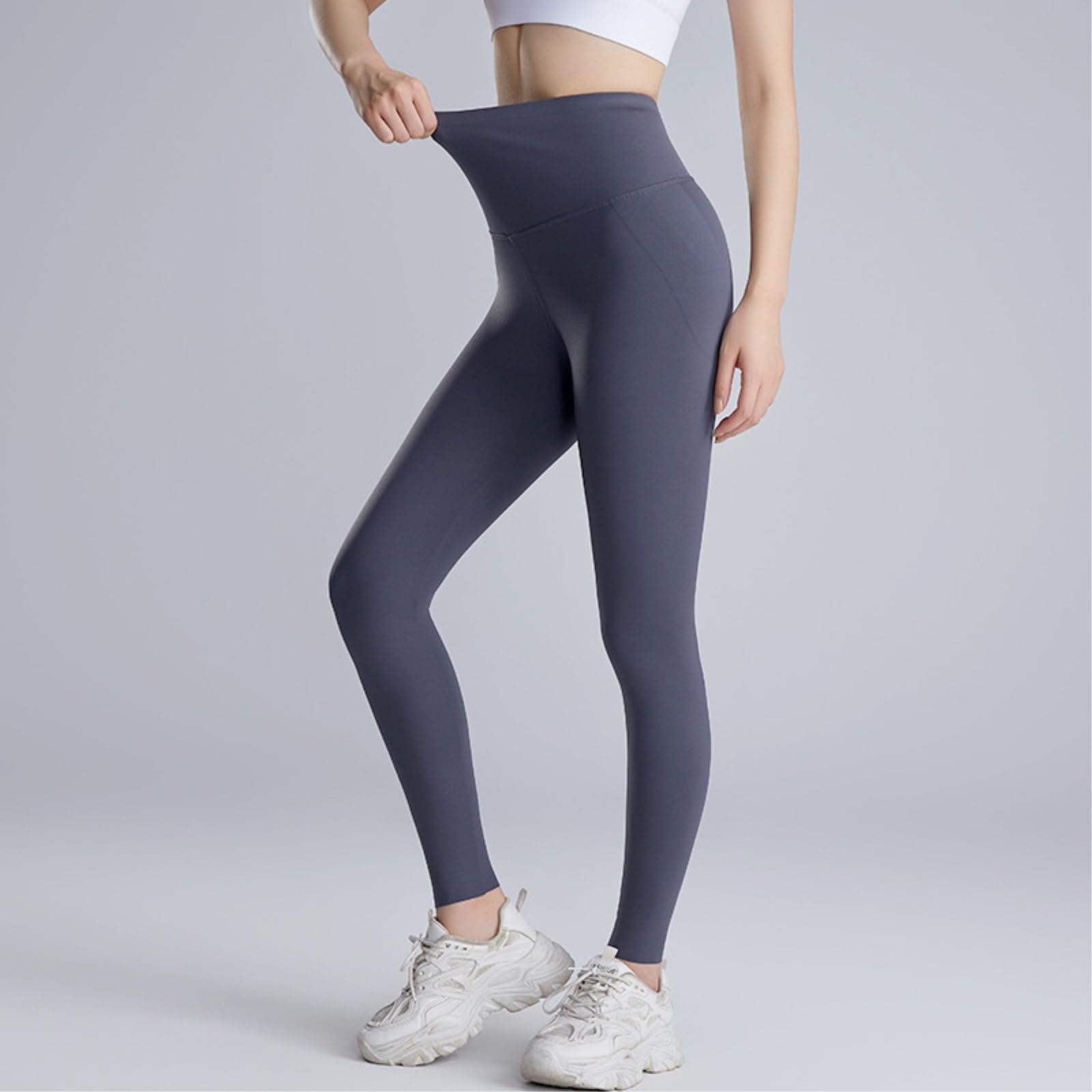 HJDMO Legginsy Damskie Wysoki Stan Pogrubione Bezszwowe Zima Yoga Krzyżowy Płaski Pas Kontrola Brzucha Uniesienie Pośladków Bieganie Wędrówki S do XXL 4 Kolory Czarny Szary Fioletowy Kawa