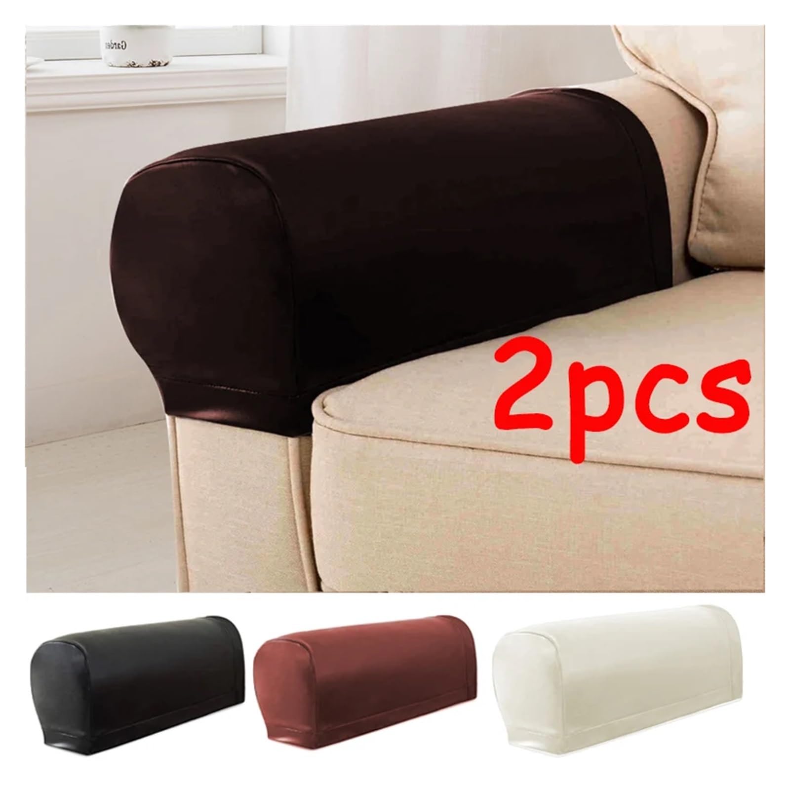 Armrest Covers Housses d'accoudoirs de canapé en Cuir PU, Ensemble 2 pièces, Protection des accoudoirs Chaise, Extensible et Amovible, décor(Gray)