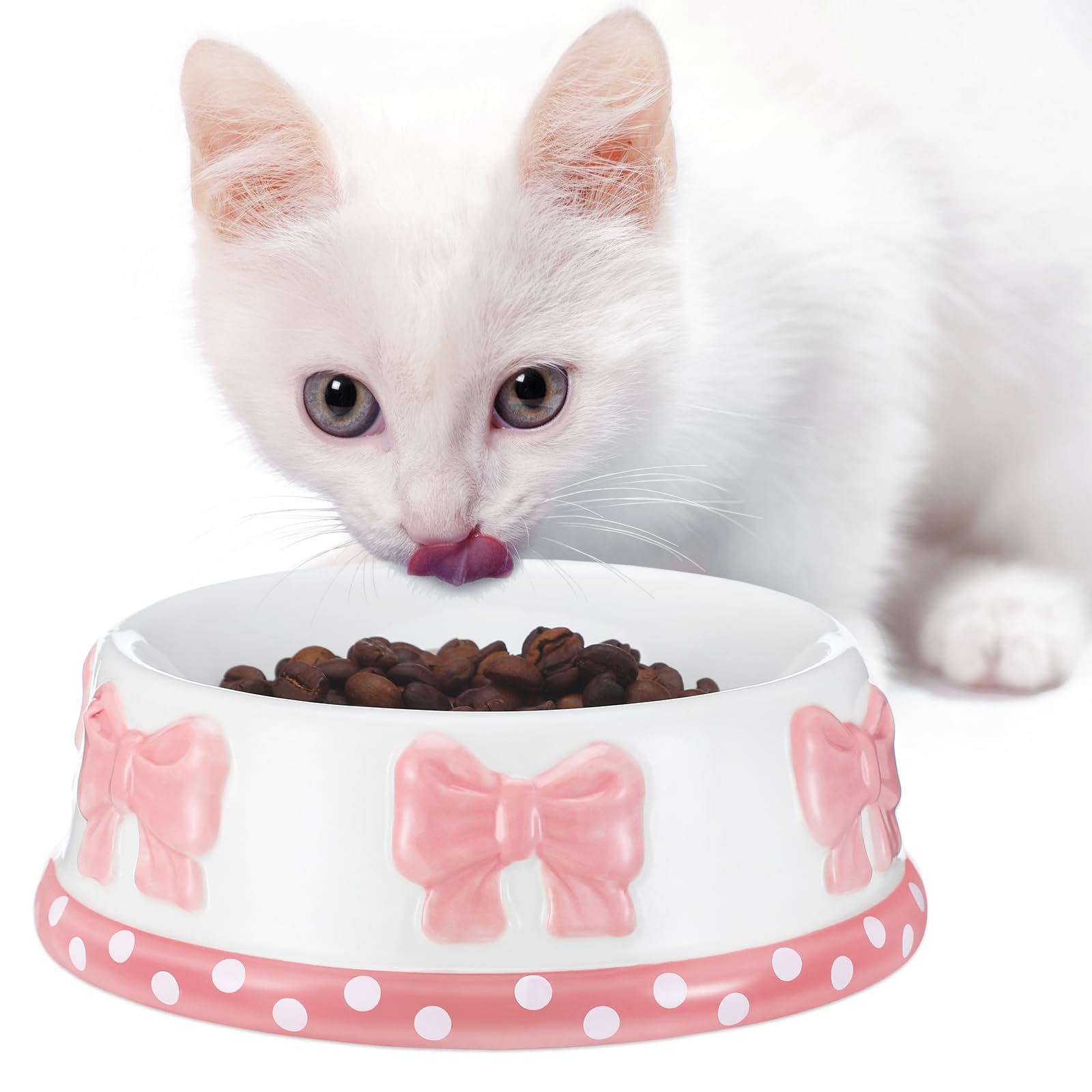 Reallnaive Pink Bow Ceramic Bowl for Small Dog and Cat Cute Bowtie Pet Bowl for Food Water Macaron Pink Dish Pets Feeding Bowls Suitable for Small Cat Dogs( Pcs): 1