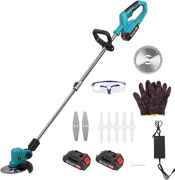 6 Inch Cordless Electric Weed Eater, Portable Brush Cutter, Rechargeable Lawn Mower with Telescopic Rod and Adjustable Angle