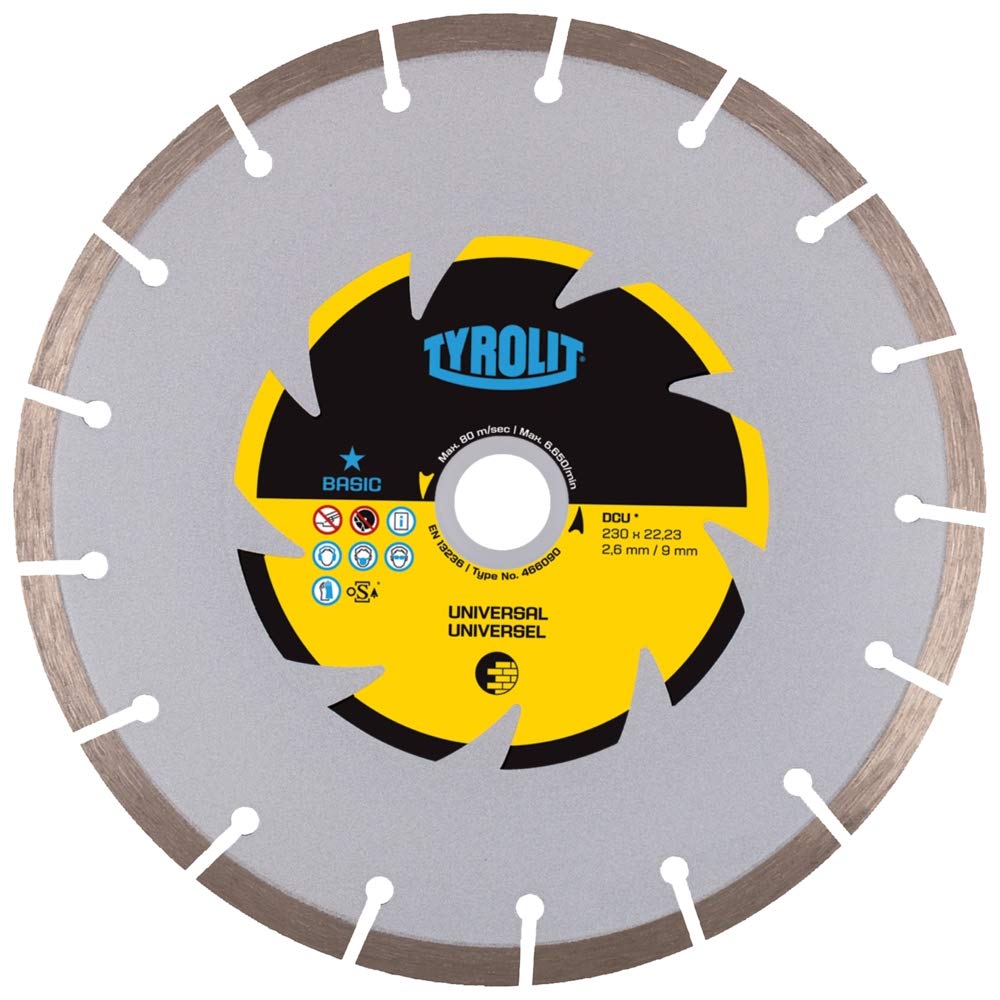 Tyrolit 466090 Basic Sierras Para Corte En Seco, Dcu, C3, 230Mm X 2.6Mm X 22.23Mm, 9Mm Altura De Segmento