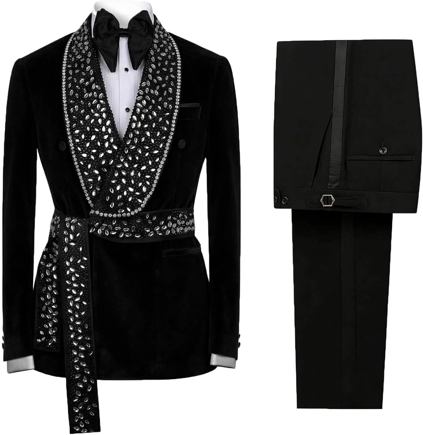 Men's Tuxedo Suit 2 Piece Slim Fit Shiny Rhinestone Mens Jacket Blazer for Dinner Party