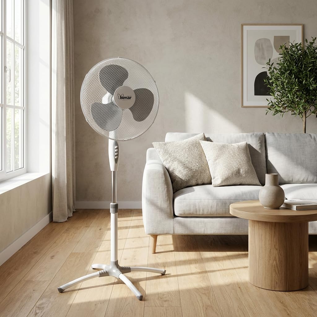 Bimar INB‑VP503 Standventilator 40 cm 45 W 3 Geschwindigkeiten Oszillation Höhe verstellbar bis 130 cm Weiß/Grau