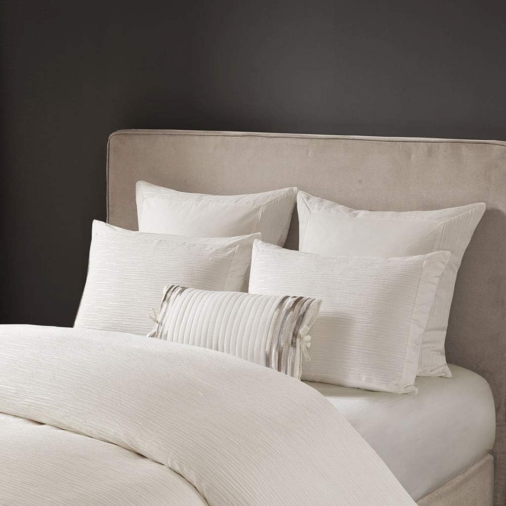 Cream Embroidered Cotton Lumbar Pillow with Bow Ties