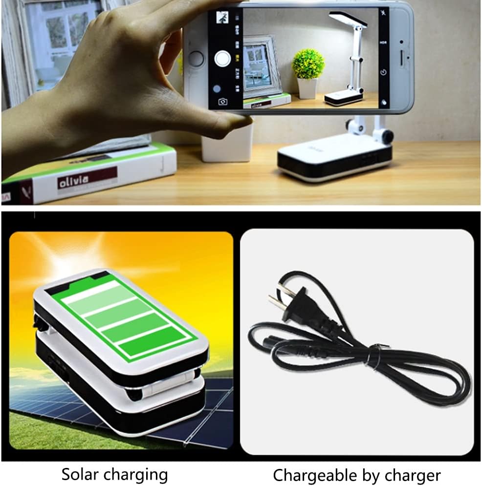 Lighting Tools Folding LED Desk Lamp Eye-Caring Table Lamp（Solar Charging） Desk Lamp with Plug Charging Port Button Control Indoor (Color : White)