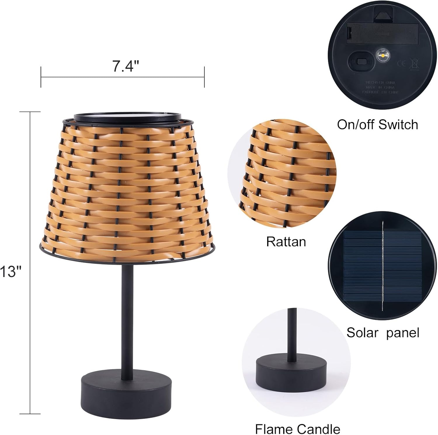 Livinlarge Solar Table Lamps for Outside,Handmade Rattan Woven LED Desk Outdoor Lamp Waterproof Boho Decoration for Garden,Yard,Patio,Porch,Trees,Lawn,Pathway(Austin Natural Brown)