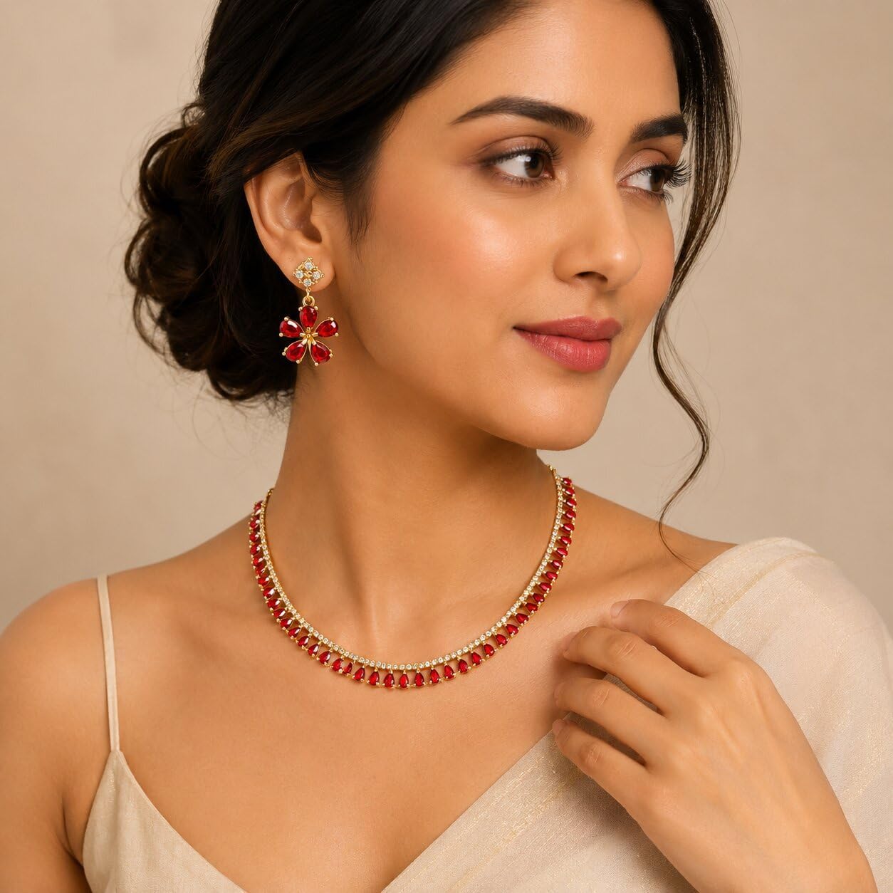 JewarHaat Indian Bollywood Necklace Set AD CZ Elegant Gold Plated Multi Stones Sparkling Crystals Choker with Earrings Fashion Jewellery for Women & Girls image 3